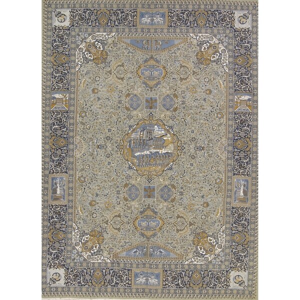 Acrylic and PP Green Pictorial Persian Carpet Area Rug For Living Room - 13'1" x 9'8"