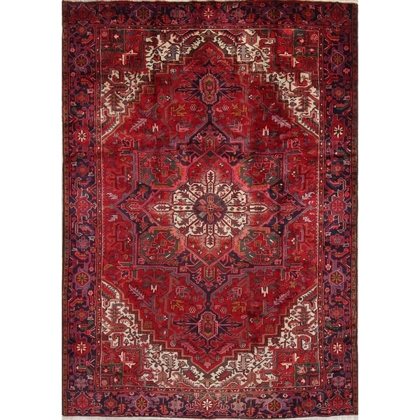 Hand Made Vintage Oriental Heriz Serapi Persian Wool Area Rug - 11'1" x 8'2"