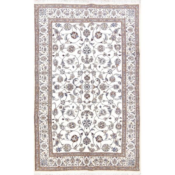 Hand Knotted Wool And Silk Scroll Ivory Nain Persian Carpet Area Rug 9 9 X 6 3 On Sale Overstock 24112991