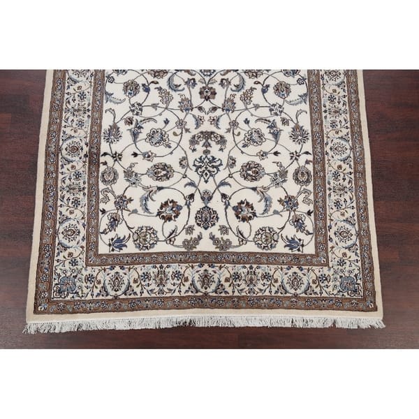 Hand Knotted Wool And Silk Scroll Ivory Nain Persian Carpet Area Rug 9 9 X 6 3 On Sale Overstock 24112991