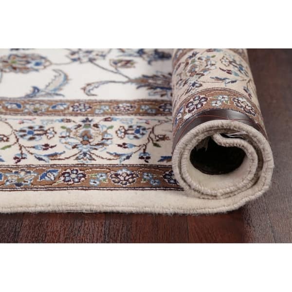 Hand Knotted Wool And Silk Scroll Ivory Nain Persian Carpet Area Rug 9 9 X 6 3 On Sale Overstock 24112991
