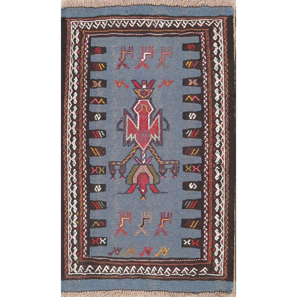 Hand Woven Woolen Blue Kilim Shiraz Persian Carpet Area Rug - 2'9" x 2'1"