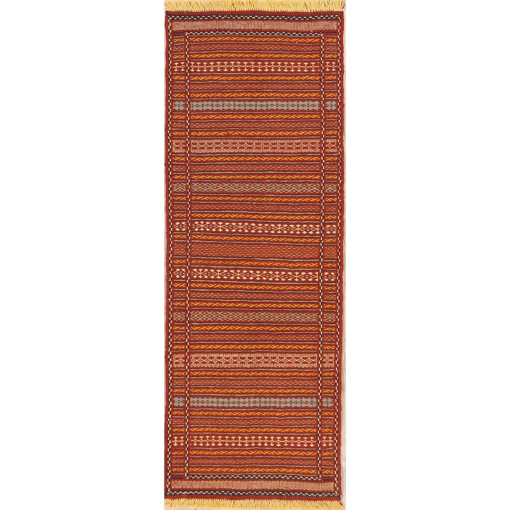 Handmade Wool Kilim Shiraz Persian Rug For Living Room - 6'5" x 2'4" runner