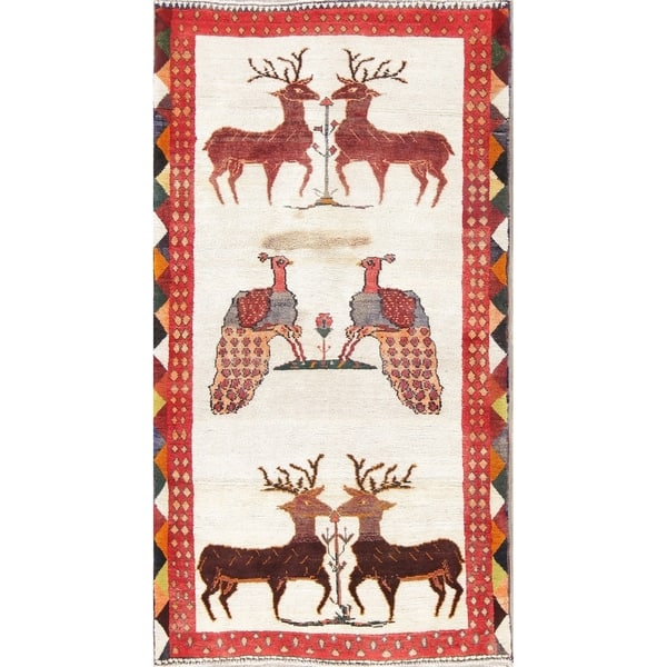 Handmade Animals Pea Deer Print Gabbeh Shiraz Persian Deer Print Gabbeh Shiraz Persian