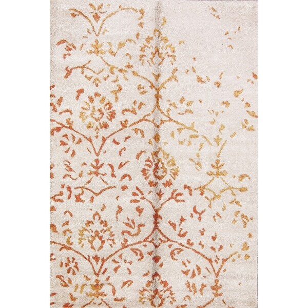 Floral Belgian Oriental Area Rug Beige For Bedroom Wool - 5'2" x 7'5"