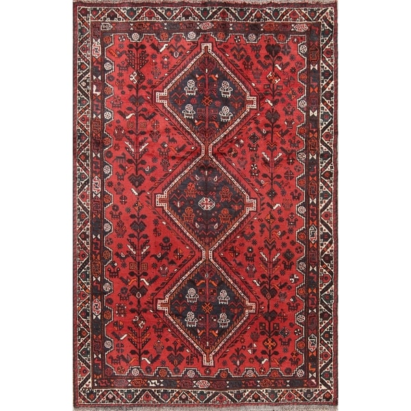Handmade Wool Geometric Tribal Shiraz Persian Vintage Area Rug - 9'3" x 6'1"