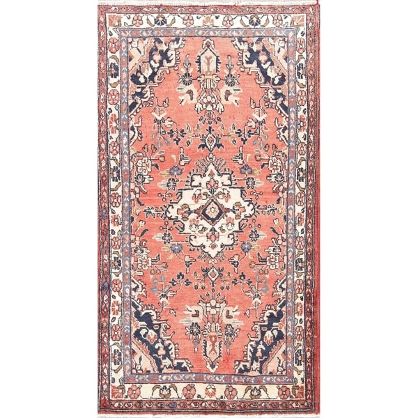 Vintage Hand Knotted 100% Wool Floral Hamedan Persian Carpet Area Rug - 6'8" x 3'9"