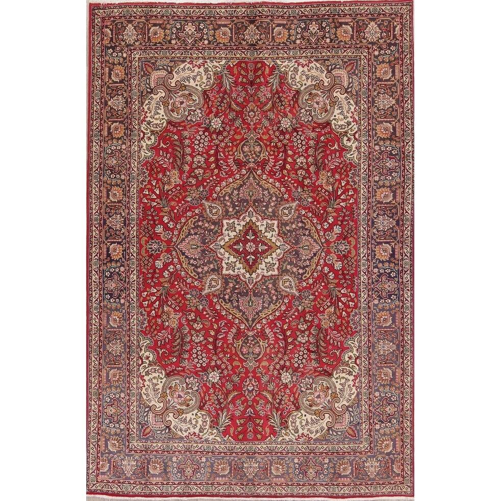 Vintage Hand Made Wool Oriental Tabriz Persian Dining Room Area Rug - 9'11" x 6'7"