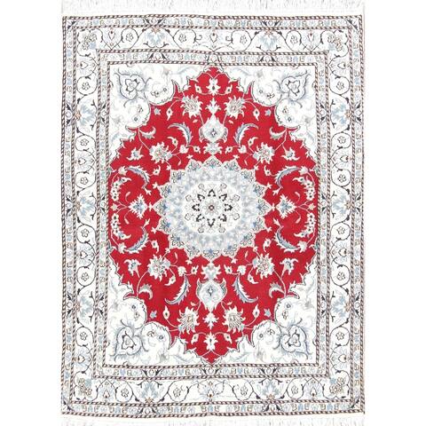 Floral Nain Handmade Persian Wool Area Rug For Dining Room - 6'2" x 4'9"
