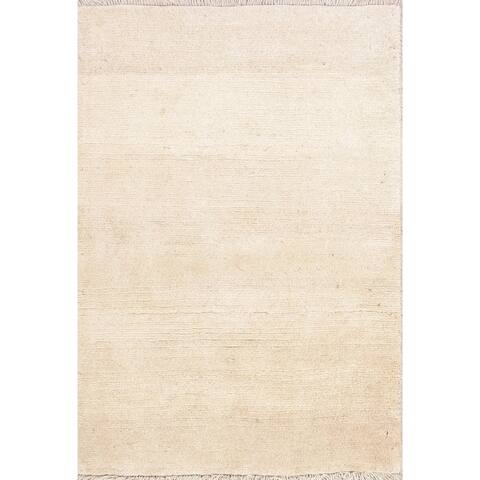Hand Knotted Solid Gabbeh-Shiraz Persian Modern Ivory Carpet Area Rug - 4'7" x 3'1"