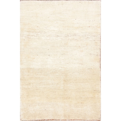 Hand Knotted Wool Solid Gabbeh-Shiraz Persian Modern Ivory Area Rug - 4'9" x 3'3"