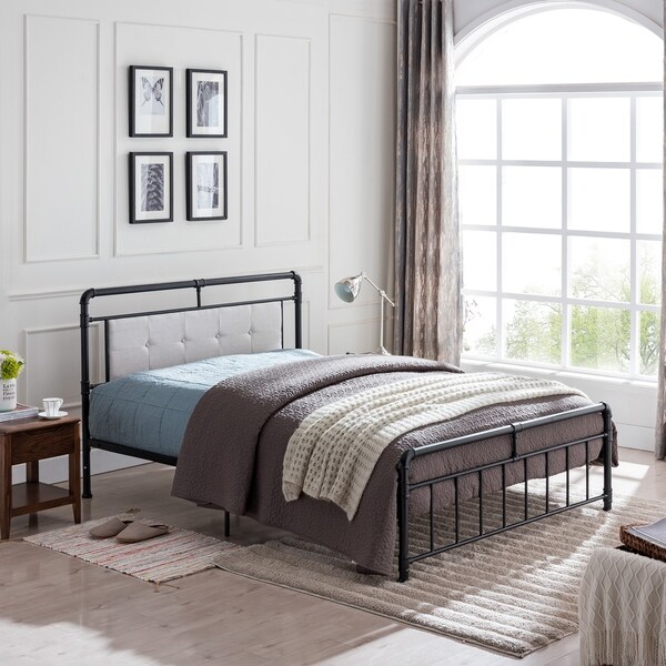 Dard Upholstered Headboard Queen Size Iron Bed Dard Upholstered Headboard Queen Size Iron Bed Frame By Christopher Knight Home