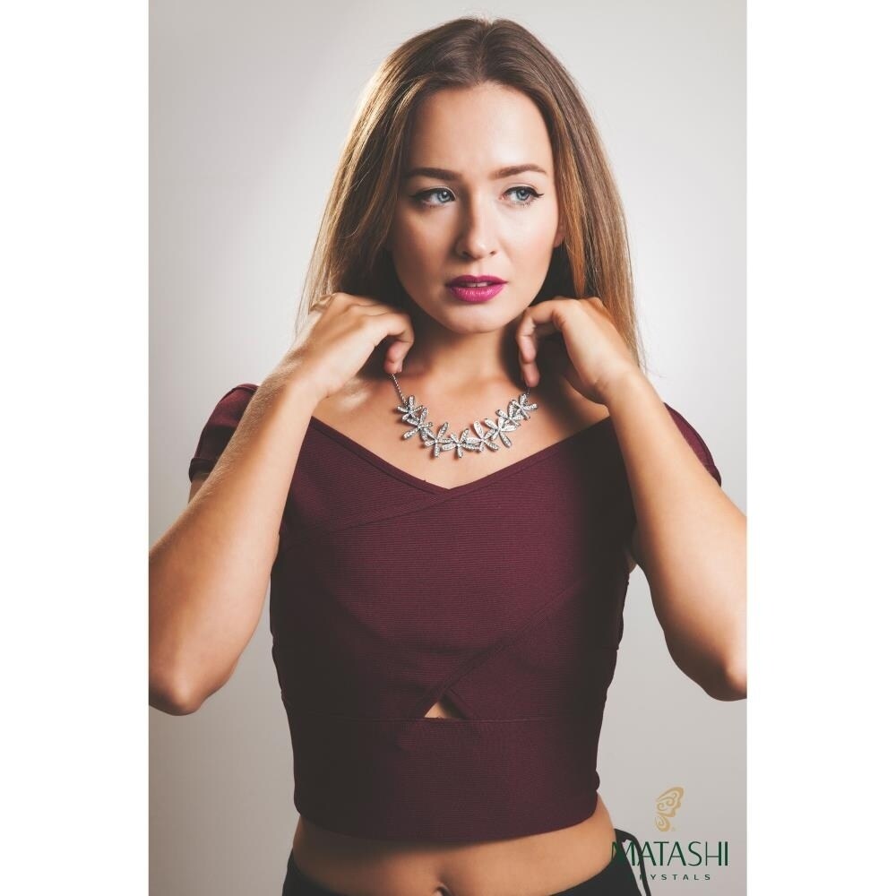 Matashi Rose Gold and Chrome Plated Jewelry Stand Combo with 16 Inch Rhodium Plated Necklace