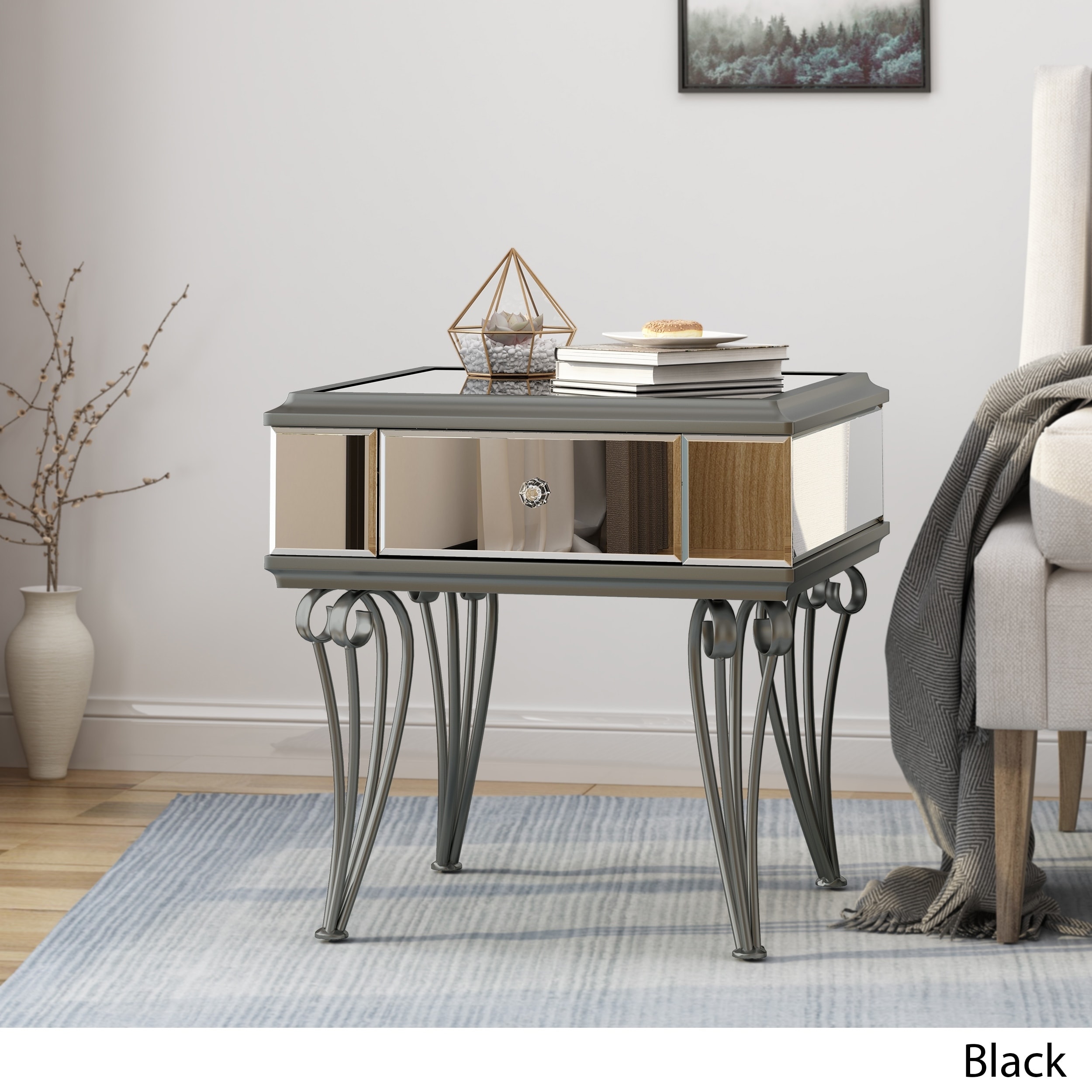 Normandie mirrored round end table by christopher knight deals home