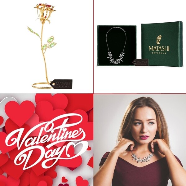 Matashi KTMTFLT29 Rose Flower Ornament w/ Red, Orange & Green Crystals & Rhodium Plated 12" Necklace with Extendable Chain
