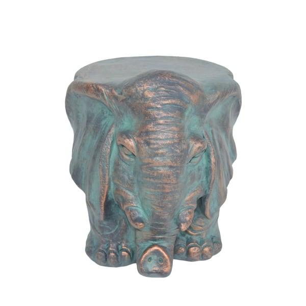 slide 7 of 7, Godwin Light weight Concrete Elephant Garden Stool by Christopher Knight Home copper patina