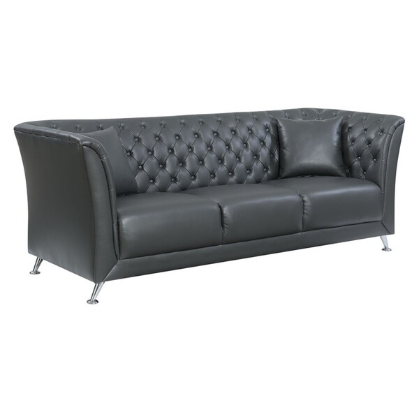 Contemporary Leatherette On Tufted Sofa With Chrome Metal Contemporary Leatherette On Tufted Sofa With Chrome Metal Legs Gray Free Shipping Today 24115730