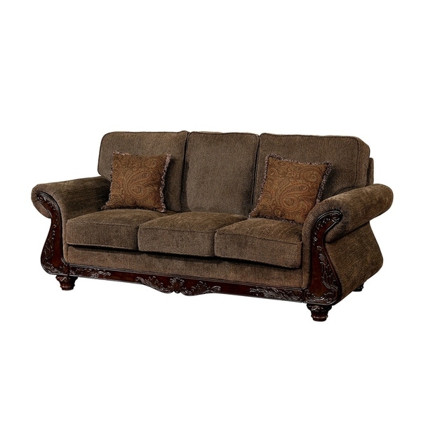 Traditional Fabric Sofa With High Density Foam Cushions Brown