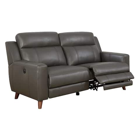 Transitional Leather Gel Recliner Sofa with Power Outlet, Gray