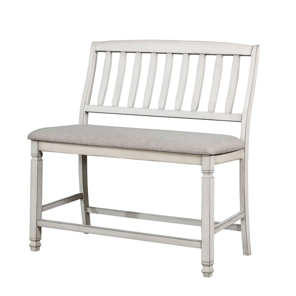 Shop Fabric Upholstered Wooden Counter Height Bench With Slat Back White Sale Free
