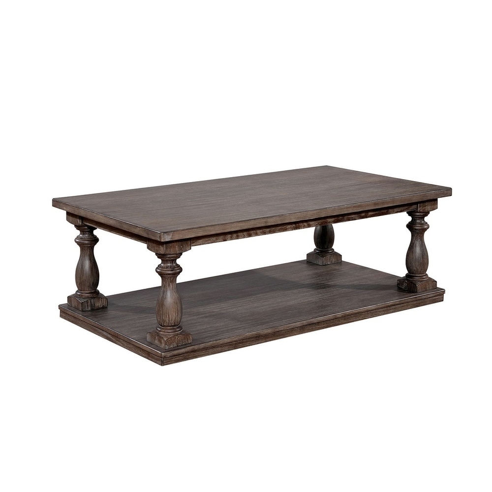 Benzarawooden Coffee Table With Turned Legs And Open Shelve Rustic Gray Wood Dailymail