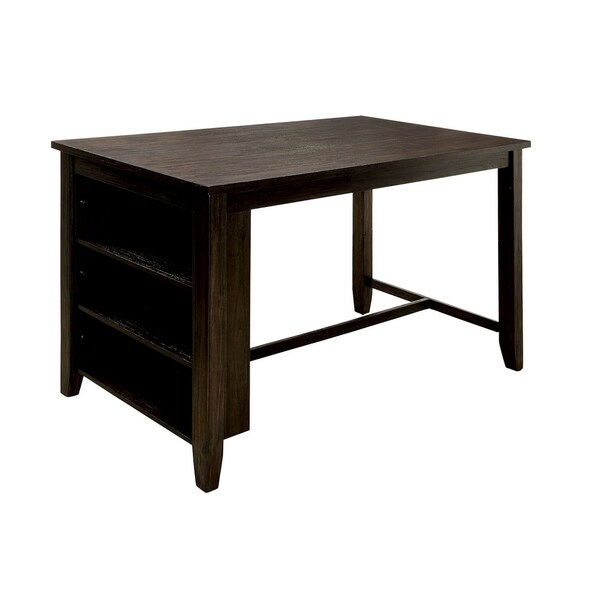 Solid Wood Counter Height Table with Spacious Shelves, Dark Walnut Brown