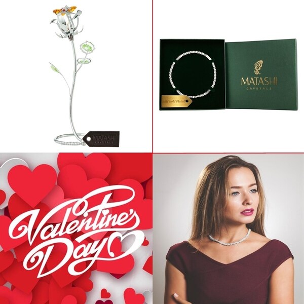 Matashi Chrome Plated Silver Rose Flower Tabletop Ornament Combo with Rhodium Plated Necklace