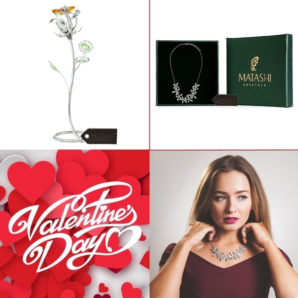 Matashi Chrome Plated Silver Rose Flower Combo with Rhodium Plated Necklace and Extendable Chain