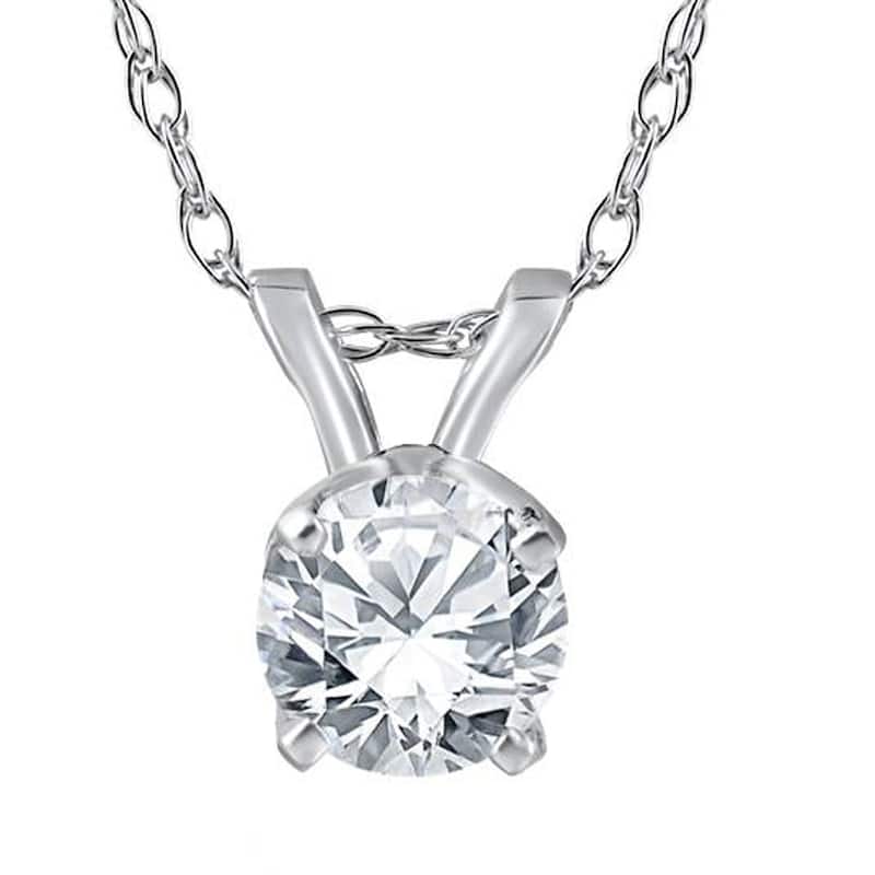 3/8 Ct Solitaire Natural Diamond Pendant Necklace 18" White Gold