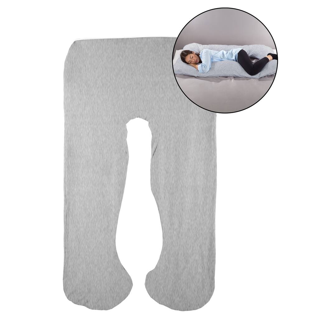U-Shaped Full Body Pillow Gray Cover 100% Cotton Pillows up to 58 Inches Lavish Home