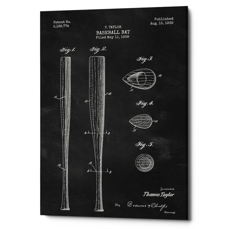 Epic Graffiti "Baseball Bat Blueprint Patent Chalkboard" Giclee Canvas