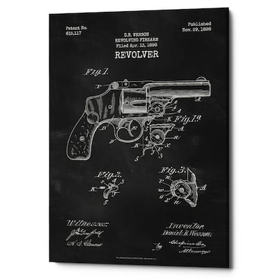 Epic Graffiti "Revolver Blueprint Patent Chalkboard" Giclee Canvas Wall Art, 12" x 18"