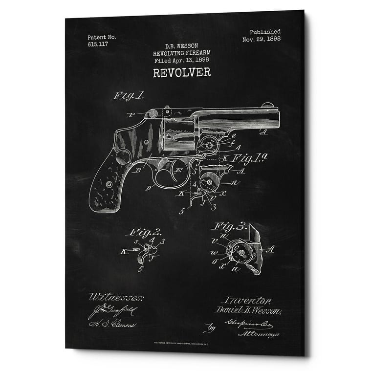 Epic Graffiti "Revolver Blueprint Patent Chalkboard" Giclee Canvas Wall Art, 12" x 18"