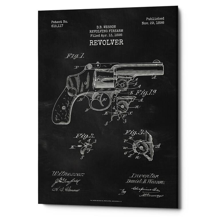 Epic Graffiti "Revolver Blueprint Patent Chalkboard" Giclee Canvas Wall Art, 12" x 18"
