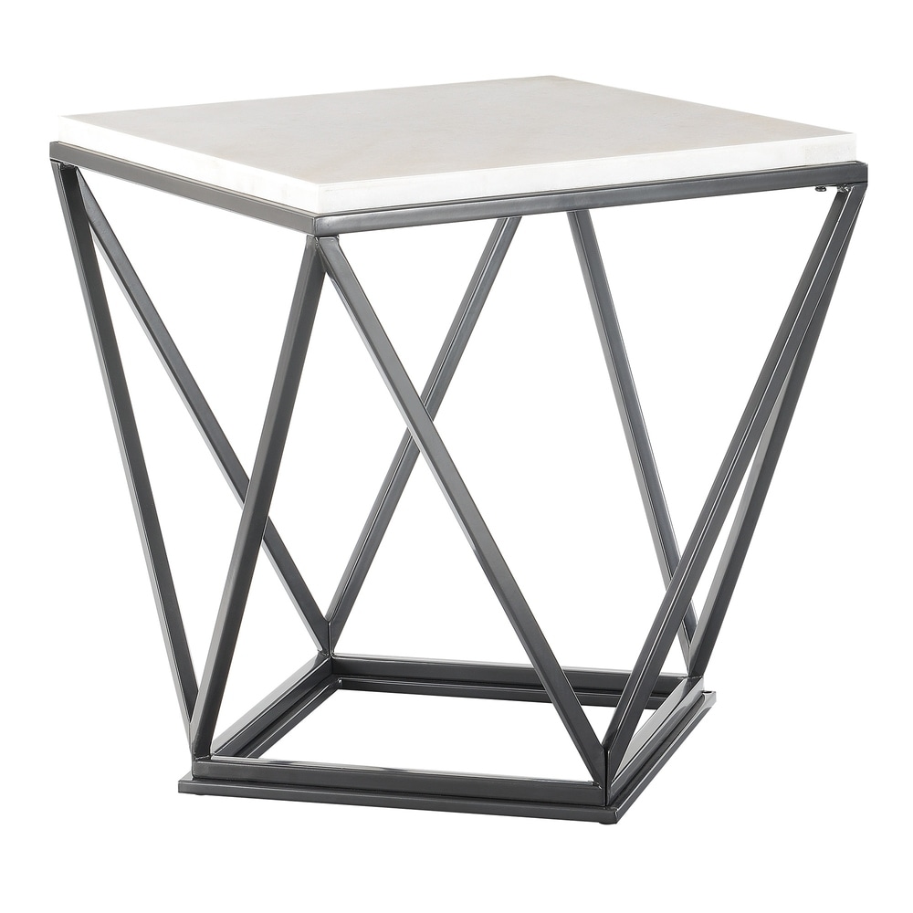 Elements International Picket House Furnishings Conner White Marble and Metal Square Contemporary End Table