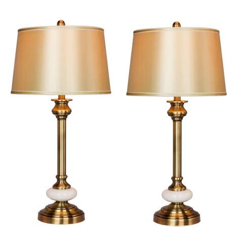 Fangio Lightings 1580-2PK Pair of 30in Antique Brass/White Table Lamps