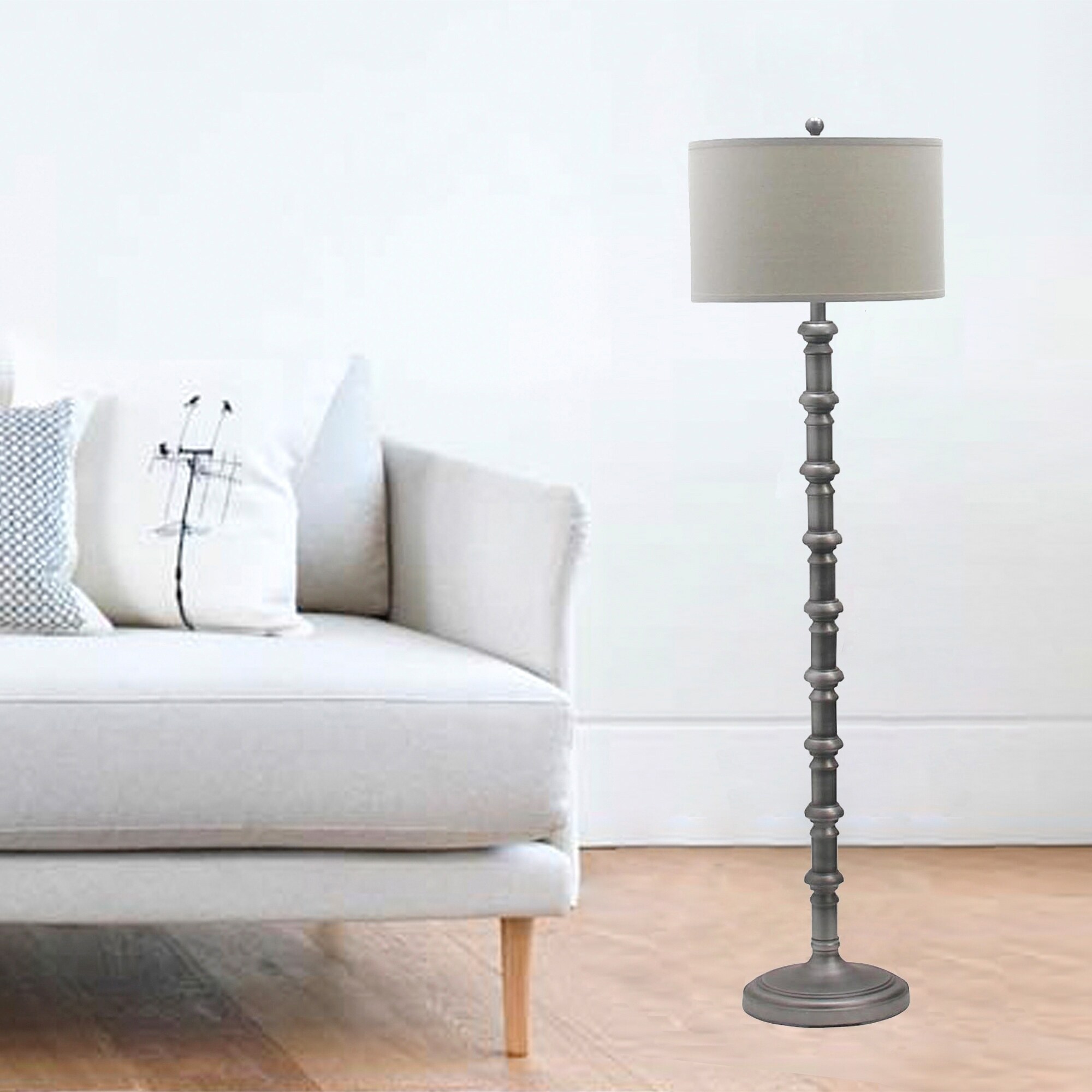 Fangio Lighting's 1597AS 63in. Antique Silver Metal Stacked Floor