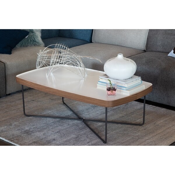 Aurelle Home Letty Wood & Metal Modern White Coffee Table - 15.5" x 47" x 28"