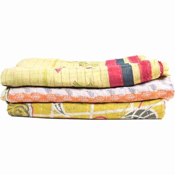 Aurelle Home Handcrafted Kantha Style Quilts (Set of 3)