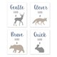 preview thumbnail 1 of 0, Sweet Jojo Designs Blue Grey Woodland Animals Collection Wall Decor Art Prints (Set of 4) - Gentle Clever Brave Quick