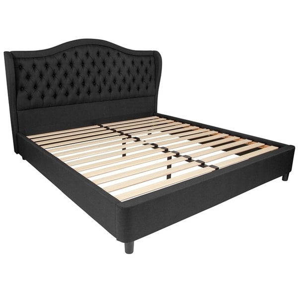Odessa King Size Black Wingback On Tufted Platform Bed Odessa King Size Black Wingback On Tufted Platform Bed