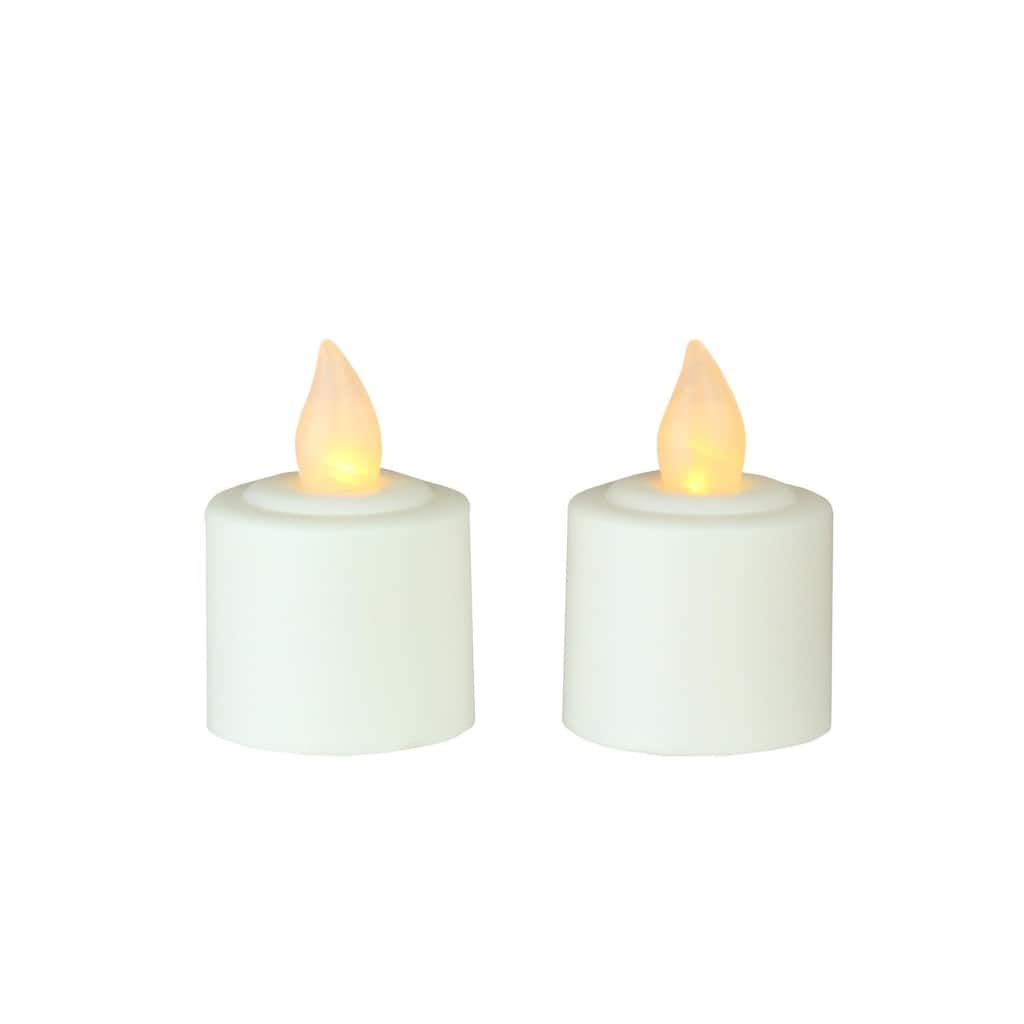 Pack of 2 White Battery Operated LED Flickering Amber Lighted Christmas Votive Candles 1.5"
