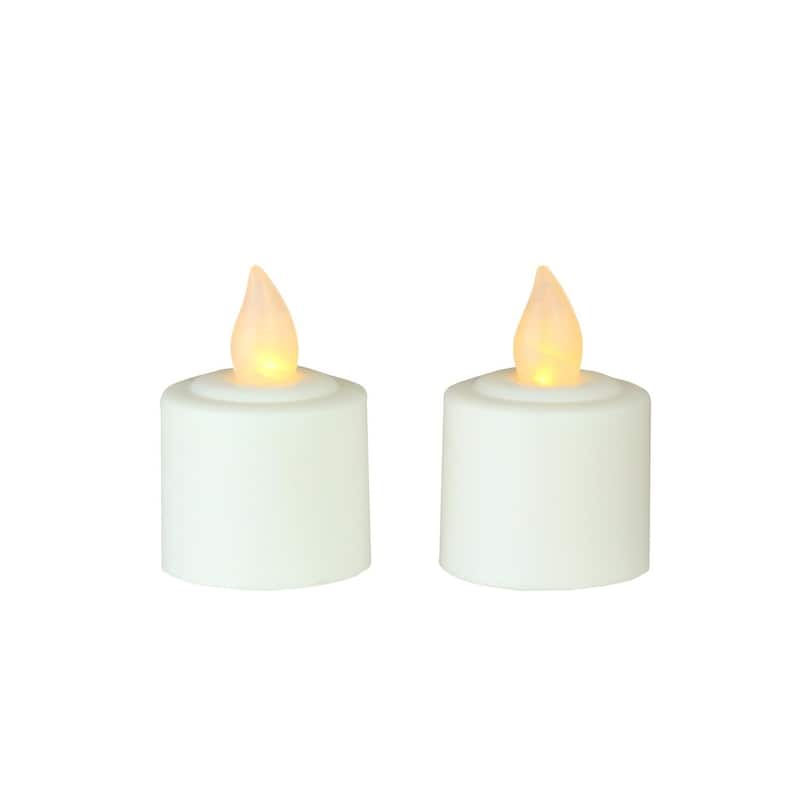 Pack of 2 White Battery Operated LED Flickering Amber Lighted Christmas Votive Candles 1.5"