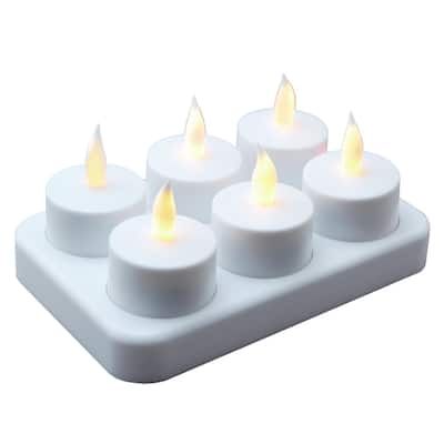 Pack of 6 White Rechargeable B/O Flameless LED Lighted Flickering Tea Light Candles