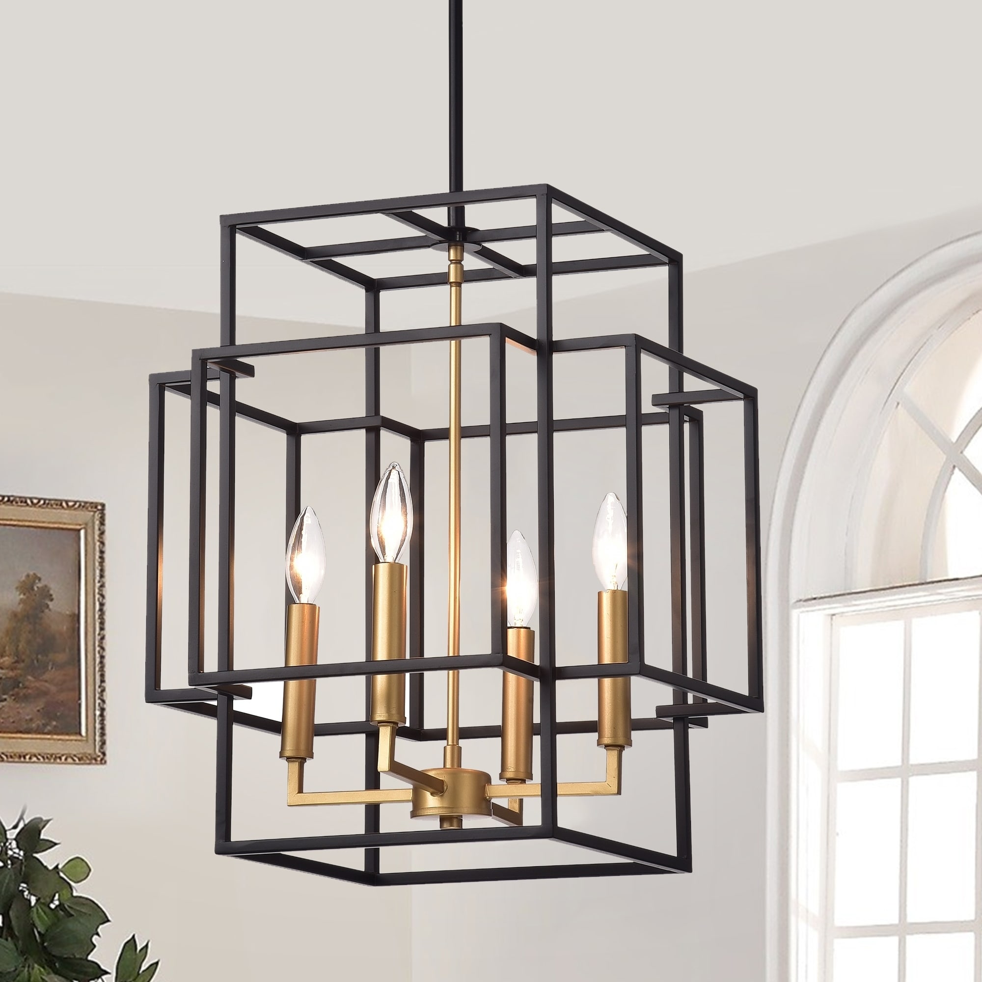 Warehouse of Tiffany Hartwell 15-inch 4-Light Pendant Lamp Black and Gold Finish