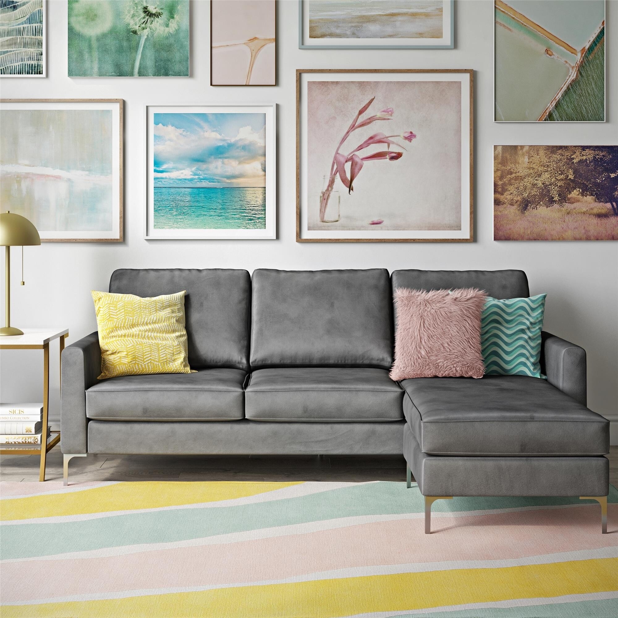 Novogratz Chapman Sectional Sofa With Chrome Legs Novogratz Chapman Sectional Sofa With Chrome Legs