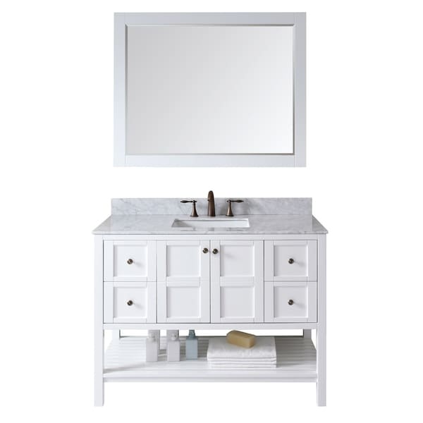 Winterfell 48" Solid Wood Single Vanity White Marble Top Mirror Faucet