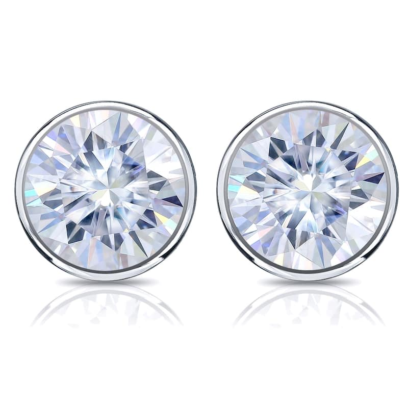 Auriya Platinum 4ctw Bezel-set Round Moissanite Stud Earrings