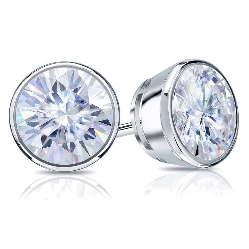 Auriya Platinum 4ctw Bezel-set Round Moissanite Stud Earrings