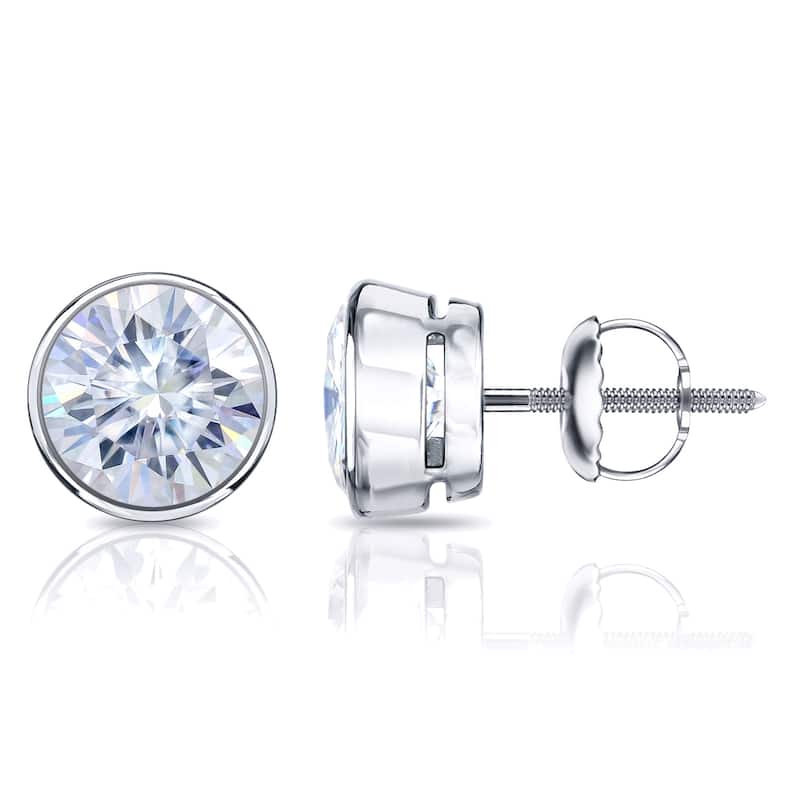 Auriya Platinum 4ctw Bezel-set Round Moissanite Stud Earrings